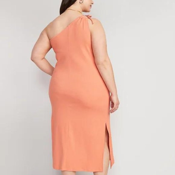 Old Navy Fitted One-Shoulder Double-Strap Rib-Knit Midi Dress for Women New - Picture 7 of 7